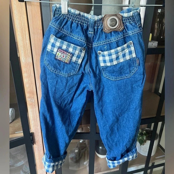 Vintage toddler jeans denim pants cowboy western boy gingham buckle embroidered - Picture 1 of 8